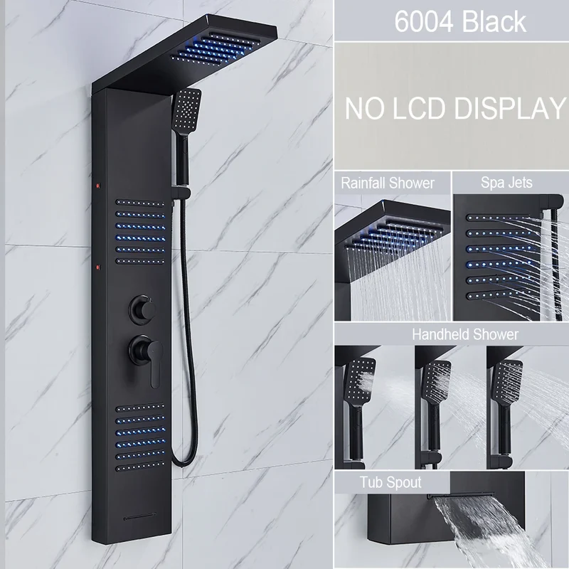 Douche - Regendouche - Douchewand - Douchekolom - Douchepanelen - Mat Zwarte LED Douchezuil - Waterval & Regendouche - Massagejets - Dubbele Bediening - Zwart
