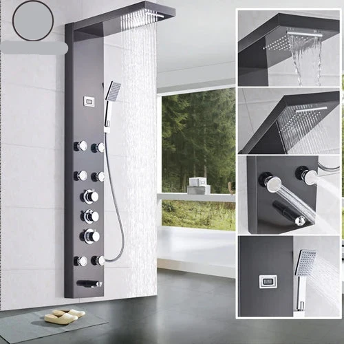 Douche - Regendouche - Douchewand - Douchekolom - Douchepanelen - Brons Douchezuil - Waterval - 6 Massagejets - Thermostatische Regendouche & Handdouche - Zwart