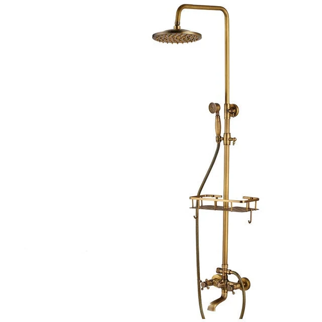 Douche - Regendouche - Douchewand - Douchekolom - Douchepanelen - Antiek Messing Bad & Douchekraan - Wandgemonteerd met Opbergplank & Verstelbare Hoogte - Gouden