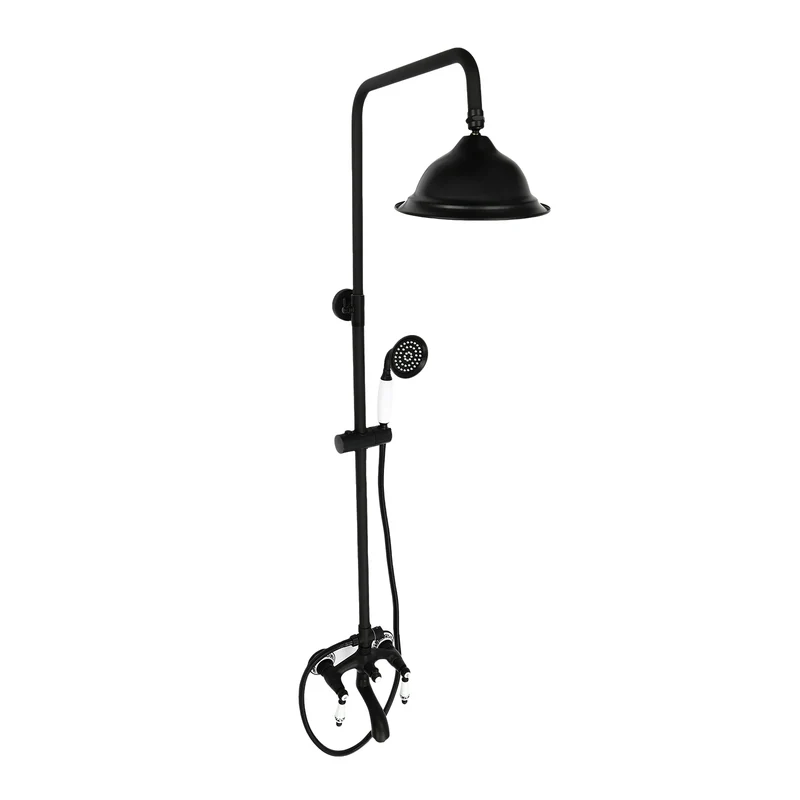 Douche - Regendouche - Douchewand - Douchekolom - Douchepanelen - Retro Douchekraan Set - Wandgemonteerde Regendouche met Verstelbare Douchestang & 3 Waterstanden - Zwart