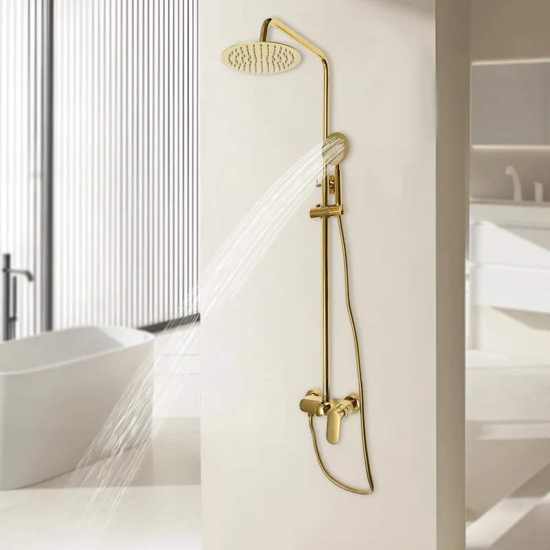 Douche - Regendouche - Douchewand - Douchekolom - Douchepanelen - Wandgemonteerde Regendoucheset - Verstelbare Hoogte - 3 Straalsoorten & Enkelhendel Mixer - Gouden