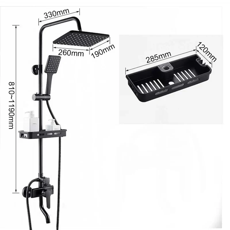 Douche - Regendouche - Douchewand - Douchekolom - Douchepanelen - Mat Regendouche Set – 3-Weg Wandmontage met Mengkraan & Opbergrek - Zwart