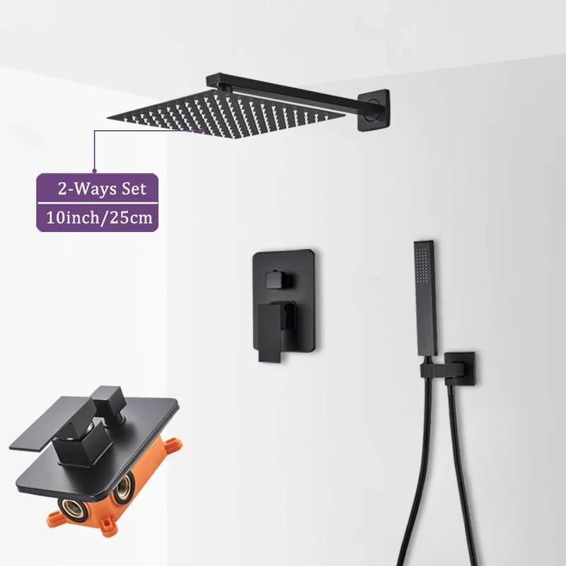 Douche - Regendouche - Douchewand - Douchekolom - Douchepanelen - Mat Wandgemonteerde Regendouche – Ingebouwde Mengkraan & Handdouche - 10in - Zwart