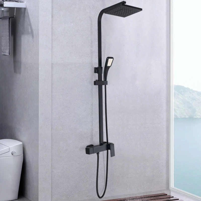 Douche - Regendouche - Douchewand - Douchekolom - Douchepanelen - Douche Systeem met Thermostatische Mengkraan – Verstelbare Douchekolom & Regendouche – Modern & Luxe Ontwerp - Zwart