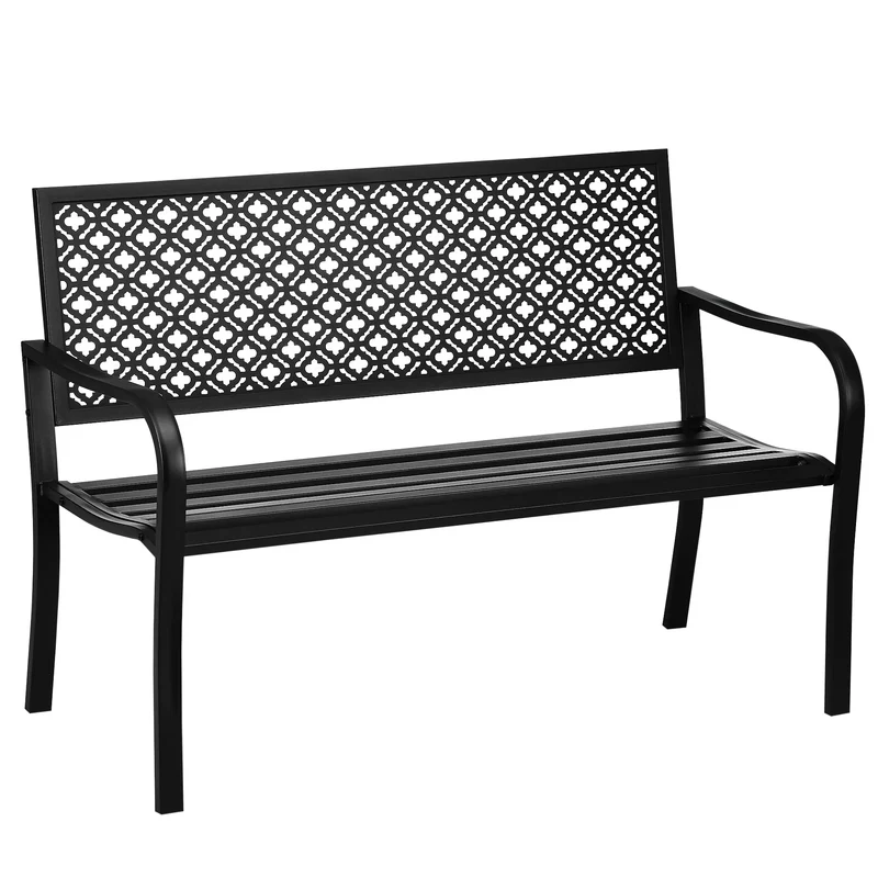 Tuin Bank - Tuinbank Hout - Tuinbanken - Garden Furniture - Stalen Tuinbank voor Twee Personen met Decoratieve Rugleuning - 127x63x83 cm - Zwart