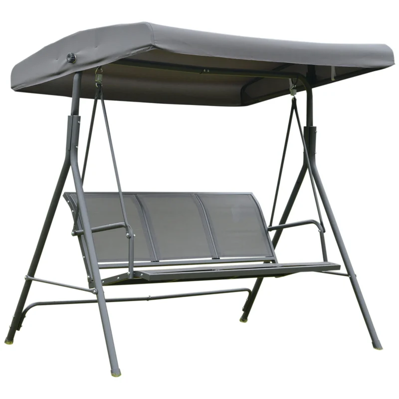 3-Zits Tuinswing met Dakzonwering - Verstelbare Rugleuning - Stalen Frame - Ademend - Grijs