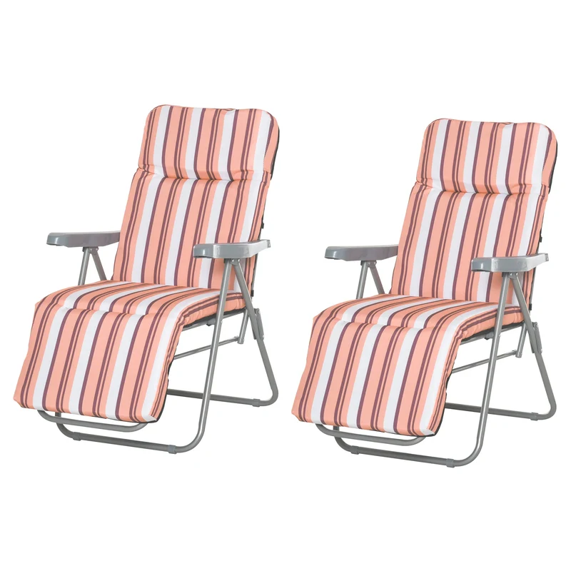 Set van 2 Vouwbare Loungestoelen met Verstelbare Rugleuning - 5 Posities - Tuinmeubelen Oranje