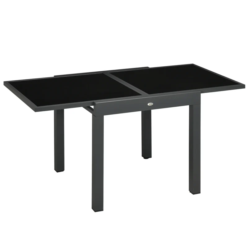 Uitklapbare Tuin Eettafel van Aluminium - Zwarte Glasplaat - Verstelbare Tuinmeubel - Compacte Eettafel - Extensibele Tafel voor Tuin en Binnengebruik - Duurzaam en Makkelijk Schoon te Maken