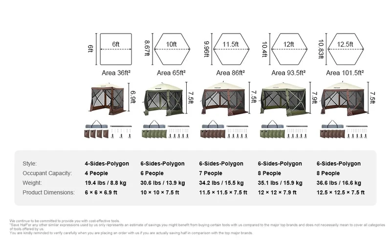 Partytent - Gazebo - Kampeertent - Opvouwbare - Handige Draagtas - Waterdicht en UV50+ Bescherming - met 6 Winddoeken en Mesh Ramen - 6x6ft Groen