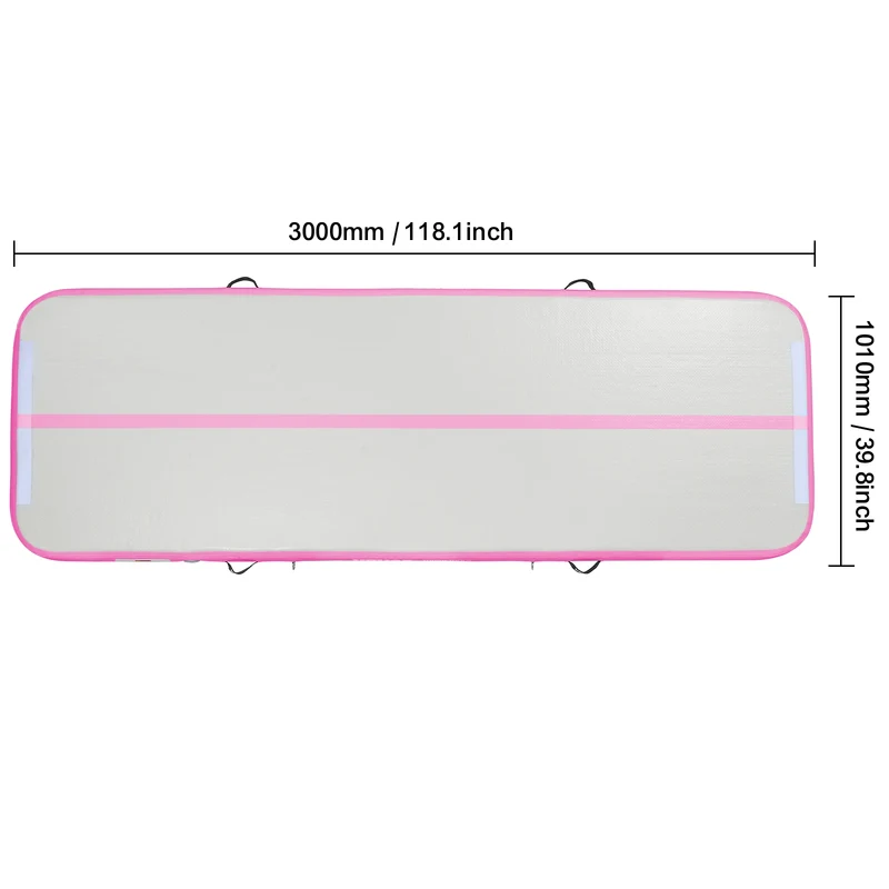 Gymnastiekmat - Opblaasbare - Turnmat - Dikke Tumbling Mat - met Elektrische Pomp - Voor Thuis - Gym & Training - Hoogwaardig PVC-materiaal - Ergonomische Handgreep - en Schouderband - 10ftx3.3ftx4inch - Roze