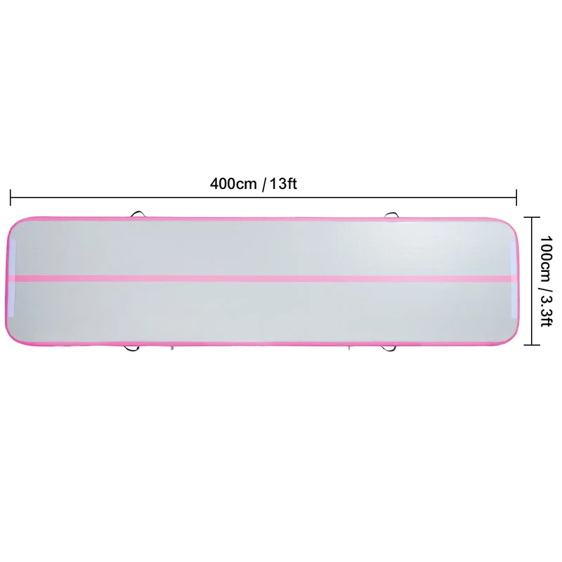 Gymnastiekmat - Opblaasbare - Turnmat - Dikke Tumbling Mat - met Elektrische Pomp - Voor Thuis - Gym & Training - Hoogwaardig PVC-materiaal - Ergonomische Handgreep - en Schouderband - 13ftx3.3ftx4inch - Roze