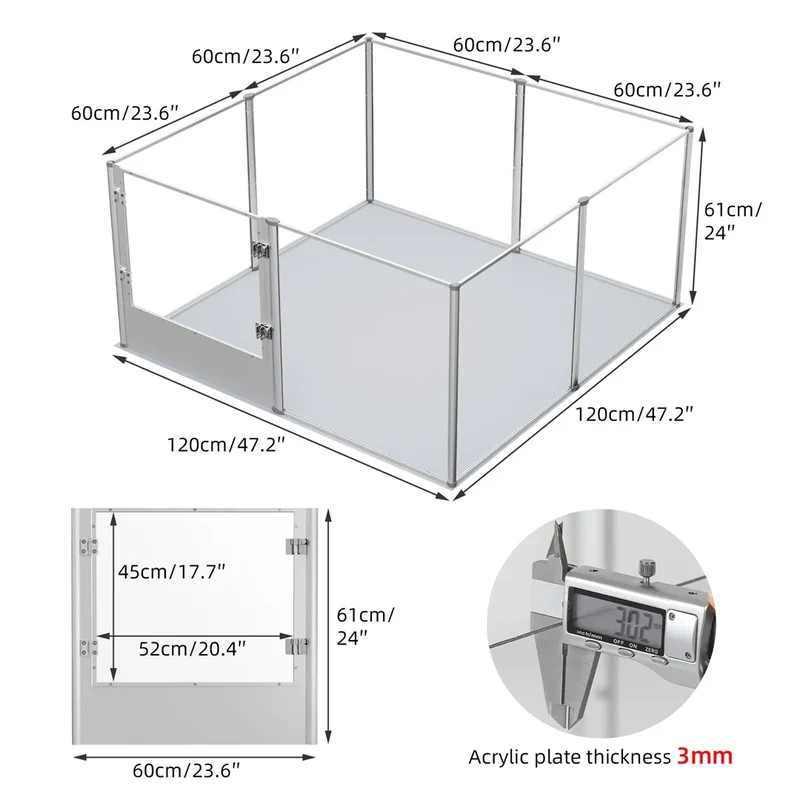 Honden Whelping Pen - Hondenkennel - Hondenren - Duidelijke Acryl Honden - Whelping Pen Speelpen - voor Huisdieren - met Waterdichte Bodemmat - Veilige Speelruimte - Duidelijk Zicht - Heldere Acryl - 120x120x61cm