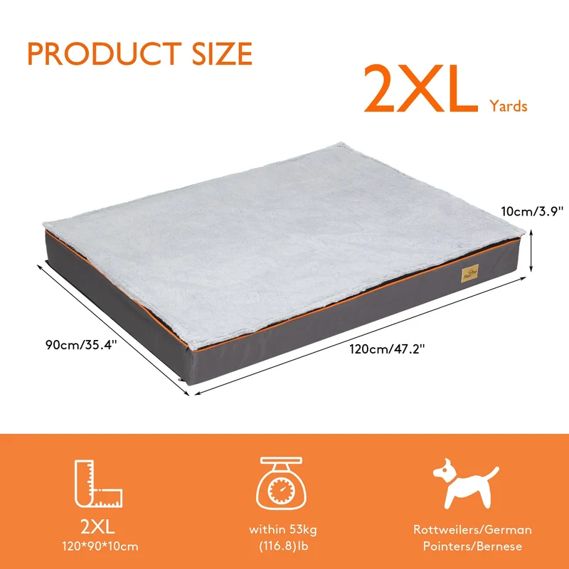 Hondenkussen - Hondenbed Orthopedisch - Gemaakt van Dikke Schuimkussen - Padded Pet Bed - met Wasbare en Waterdichte Hoes - Dubbel Extra Groot
