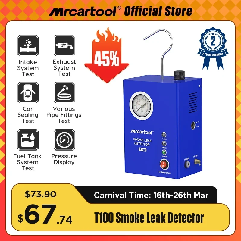 Mrcartool T100 Car Smoke Leak Detector Pipe Leak Locator with Built-in Pump Smoke Leakage Analyzer Detector Diagnostic Tool