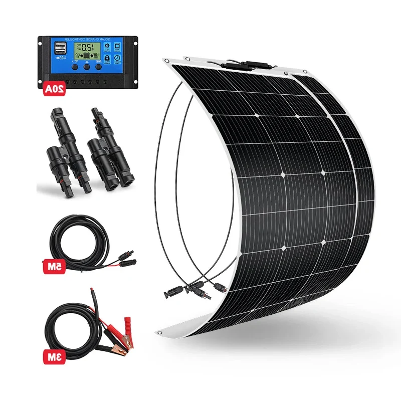 Zonnepanelen - Zonnepaneel - Zonnepanelen met stekker - Zonnepaneel opvouwbaar - 18V - 200W set - 12V - Flexibele Zonnepanelen Waterdicht Monokristallijn Zonnepaneel voor Camping, RV, en Thuislader
