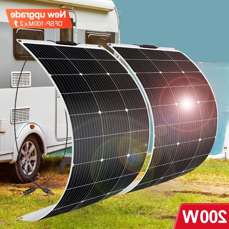 Zonnepanelen - Zonnepaneel - Zonnepanelen met stekker - Zonnepaneel opvouwbaar - 18V - 200W - 12V - Flexibele Zonnepanelen Waterdicht Monokristallijn Zonnepaneel voor Camping, RV, en Thuislader