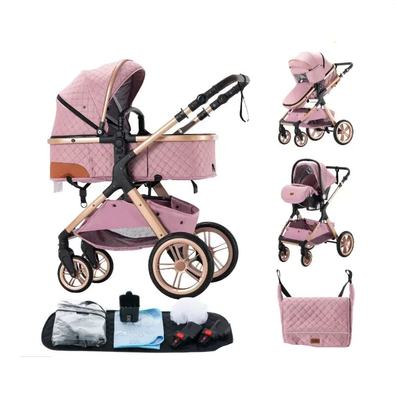 Stroller - Buggy - Kinderwagen 3-in-1 - Kinderwagens - Draagbare Reis Kinderwagen - Hoogland Pram -Multifunctionele Aluminium Frame Kinderwagen - Hoge uitvoering - Low version - Blauw