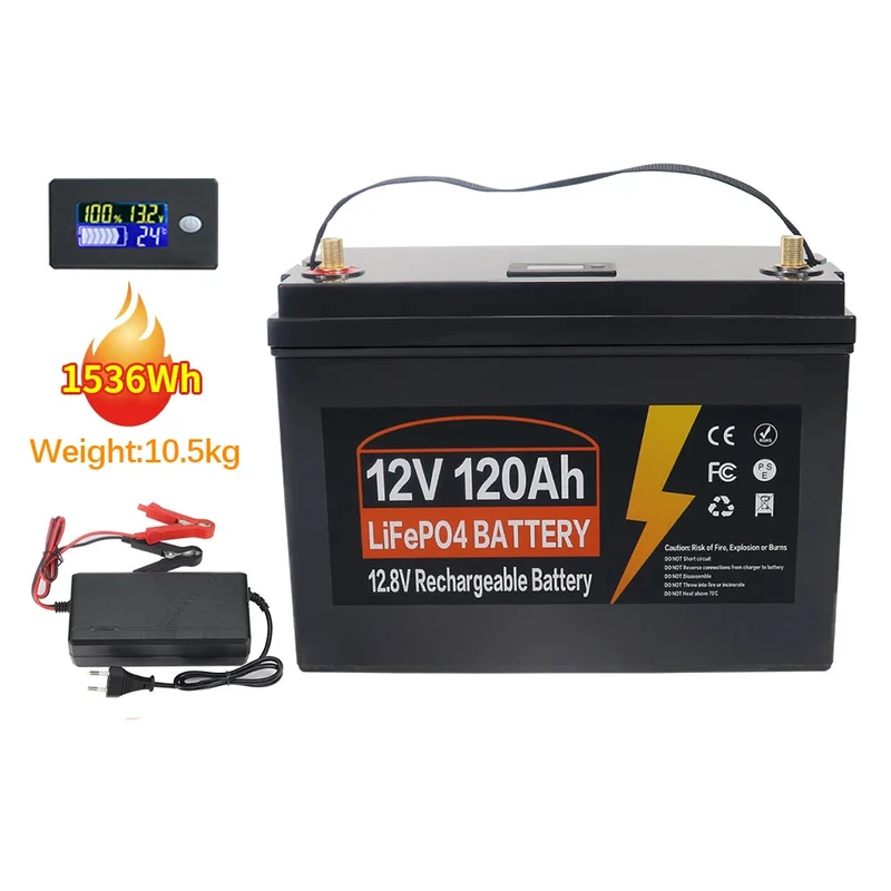 Accu - Draagbare Krachtcentrale - IJzerfosfaat Accu - Onderhoudsvrije Accu - 12V 120AH 120AH LiFePo4 Accu met Ingebouwde BMS - Lithium IJzerfosfaat Accu 6000 Cycli voor RV, Campers, Golfkar en Zonne-energie met Oplader
