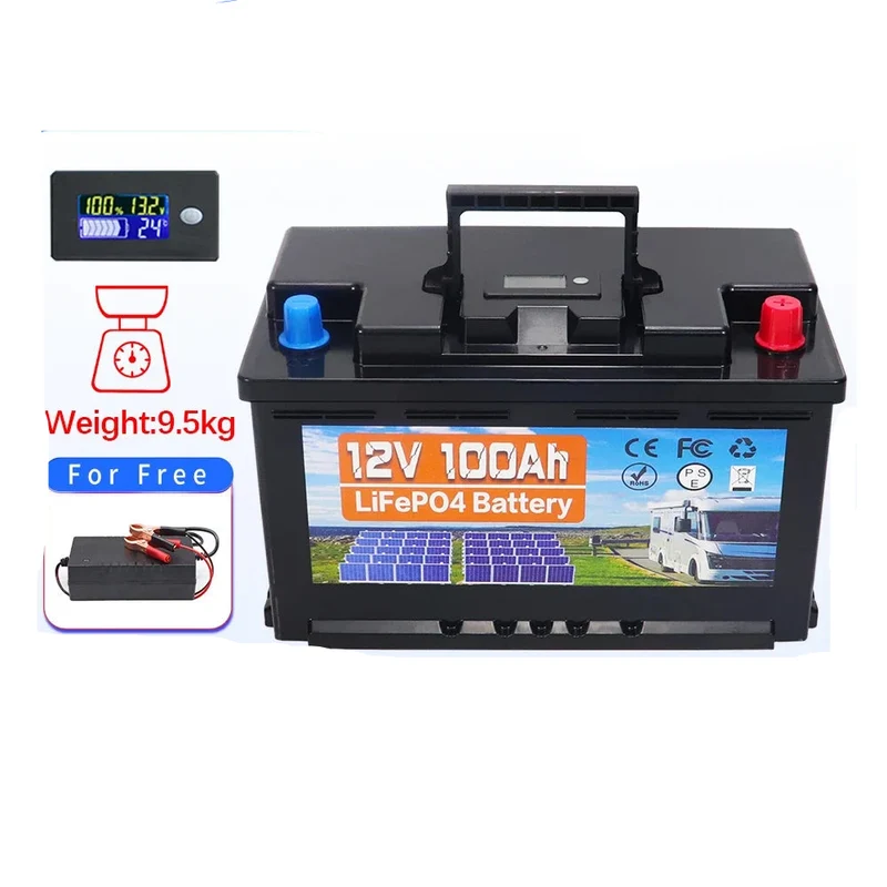 Batterij - Solar batterijen - Zonne opslag - Lithium IJzer Fosfaat Batterij - Opslag - 12V - 100AH - LiFePO4 Batterij met Ingebouwde BMS voor RV, Campers, Golfkarren en Zonne-opslag
