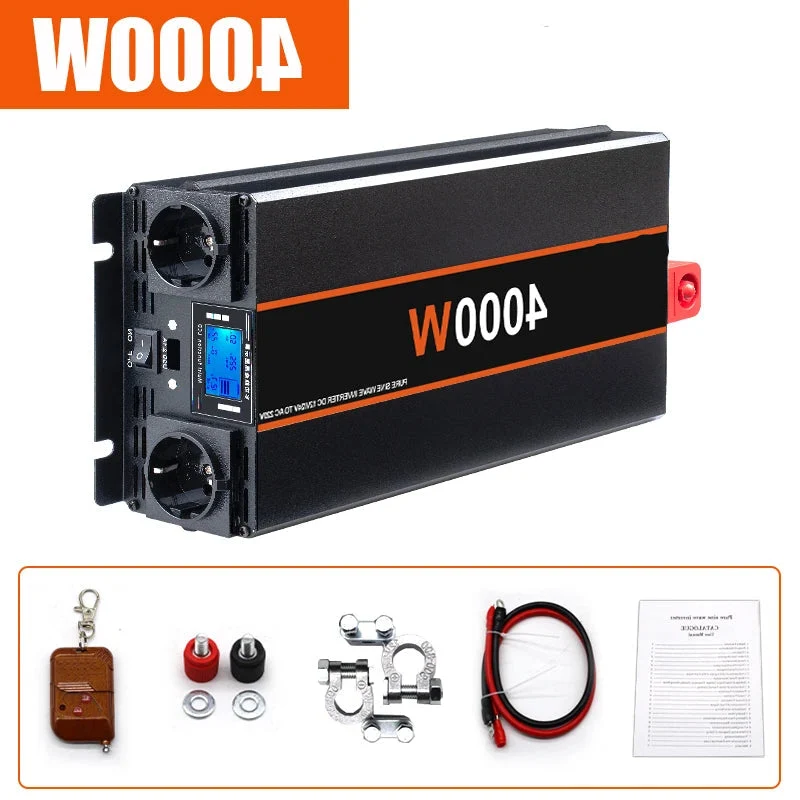 Omvormer - Spanningsomvormer - Auto Omvormer - 4000W - Powerstation - Powerbank - DC 12V 24V naar AC 220V - met Afstandsbediening en EU Stopcontact