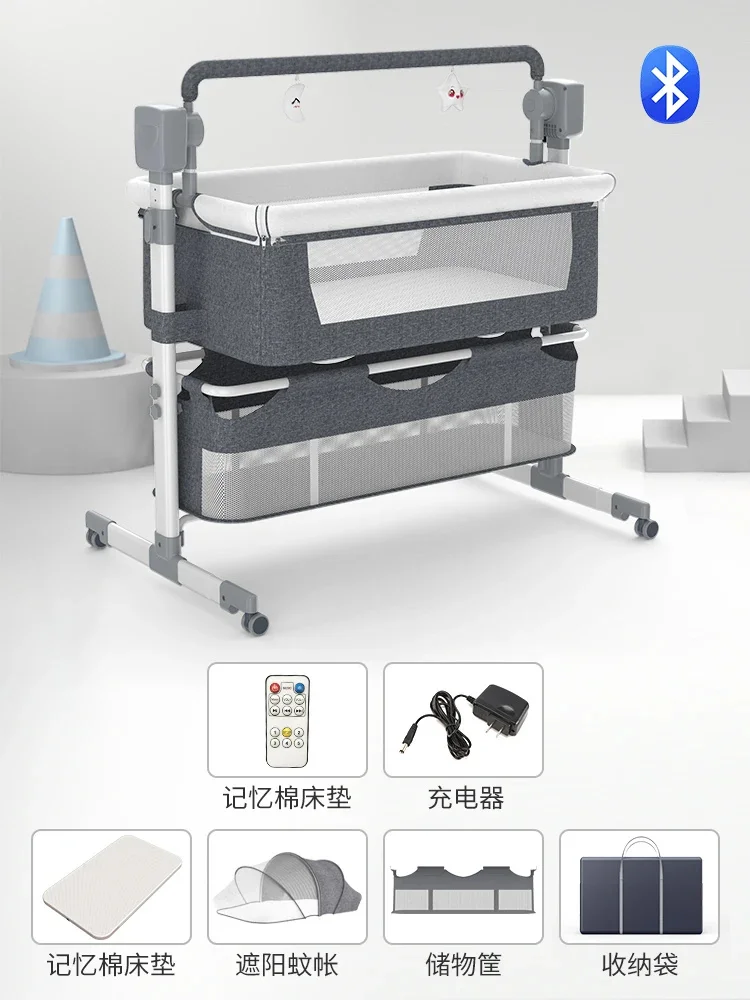 Wieg - Babybedje - Baby bed co sleeper - Elektrisch Babybedje - Ledikant - Bluetooth - Verplaatsbaar - Elektrisch Babybedje met Bluetooth Muziek – Wieg met Schommelfunctie voor Pasgeborenen -Grey