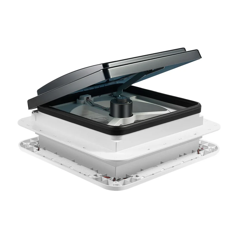 RV Dakventilator - Dakraam Ventilator - Caravan - Plafondventilator - Camper - LED verlichting - Insectenbestendig net - 12V RV - Handmatige Liftbediening, Plafond Ventilator met Rookkap IP68