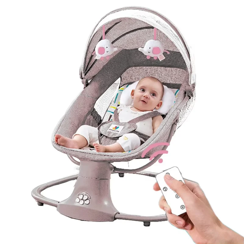Babywieg - Elektrische Wipstoel - Babybedje - Wipstoel - Elektrische Schommelstoel - Babyschommel- Baby Swing - Kinderstoel - voor Pasgeborenen – Op Afstand Bestuurbaar - Bluetooth Muziek - Comfortabele Zachte Schommelstoel voor Baby’s - Roze en Grijs