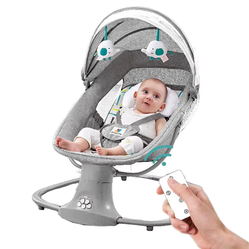 Babywieg - Elektrische Wipstoel - Babybedje - Wipstoel - Elektrische Schommelstoel - Babyschommel- Baby Swing - Kinderstoel - voor Pasgeborenen – Op Afstand Bestuurbaar - Bluetooth Muziek - Comfortabele Zachte Schommelstoel voor Baby’s - Grijs