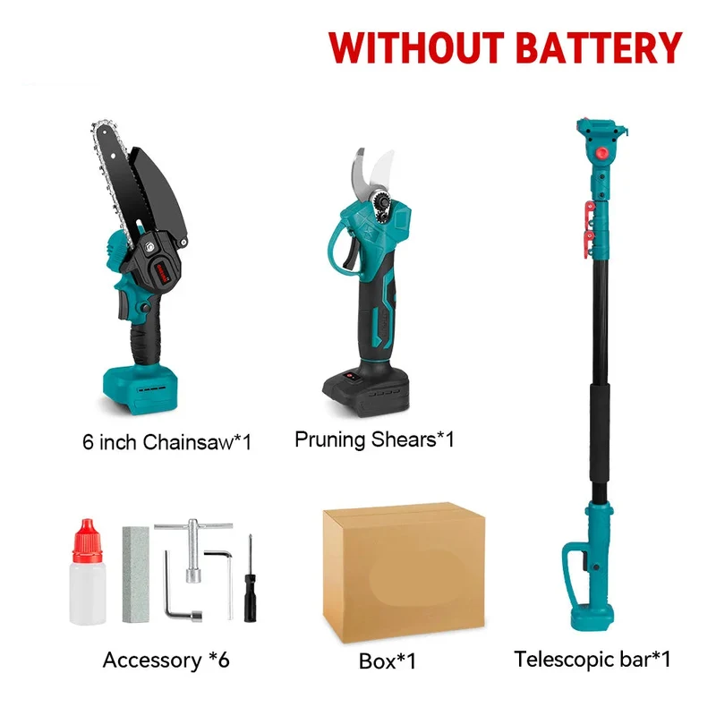 Mini Kettingzaag - Kettingzaag - Snoeizaag - Takkenzaag - Handzaag - Telescoop Kettingzaag - 3500W - 3-in-1 - Automatische Kettingsmering - Brushless - Tuin Schaar Snoei Gereedschap Zonder Accu