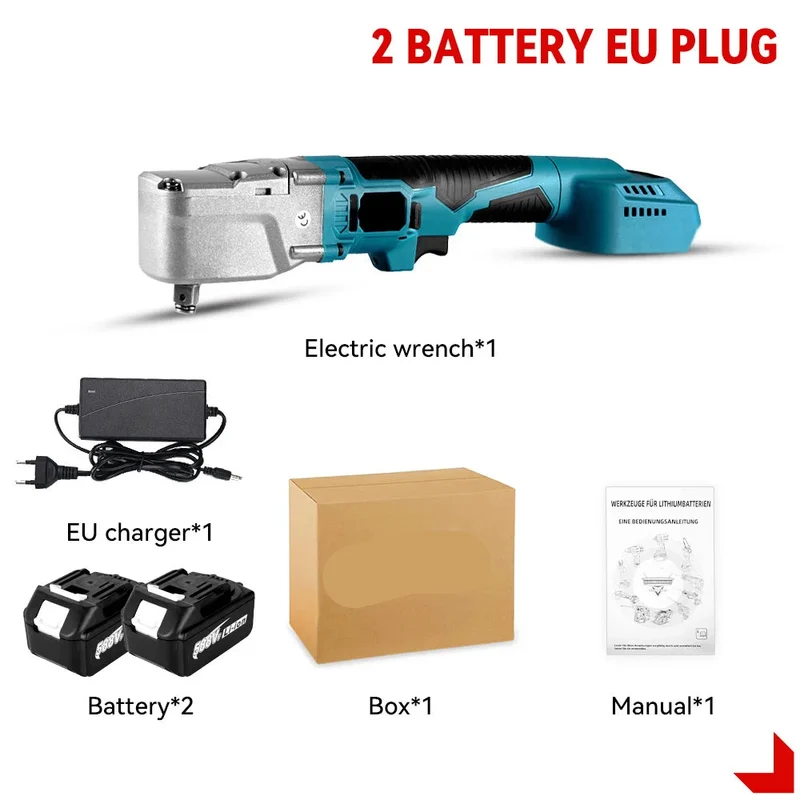 Accu Ratel - Elektrische Ratelsleutel - Accu ratelsleutel – 20V – 1000NM – 4800RPM - 1/2'' - Verwijdering Moer Gereedschap voor Auto Reparatie + 2 Accu's (EU Plug)