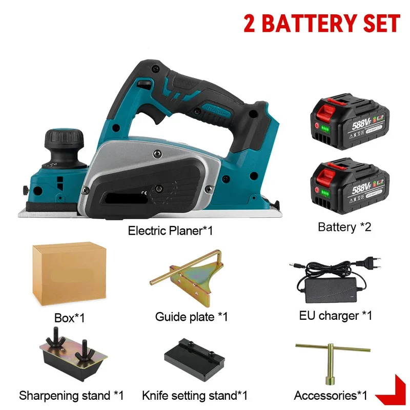 Schaafmachine - Elektrische Schaaf - Parallelgeleider - Opvangzak - Draadloze Elektrische Houtfrees - 30000RPM – Brushless Trimmer & Schaafmachine met 2 Accu’s + EU Stekker – Houtbewerkingsgereedschap
