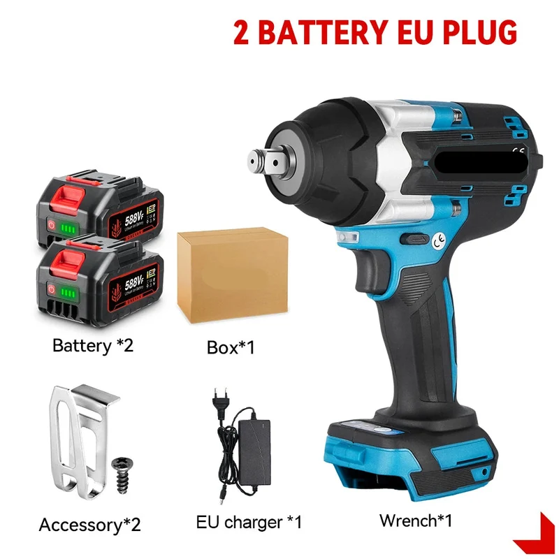 Slagmoersleutel - Slagschroevendraaier - Slagmoermachine - Slagmoersleutel met Accu - Slagmoersleutel Elektrisch - 1800NM - 1/2" - Draadloze Impact Schroevendraaier met 2 Batterijen en EU-Stroomadapter (Zonder Accessoires)