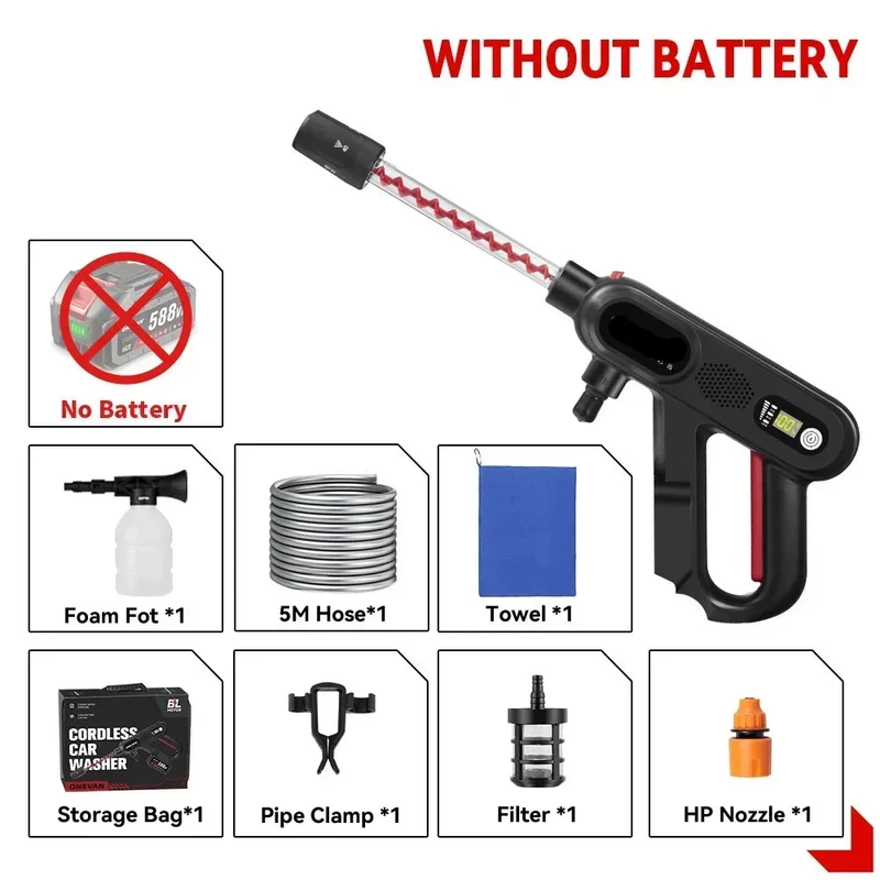 Hogedrukreiniger - Terrasreiniger - Accu - Elektrische - 220Bar - 5-in-1 - Draadloos Spuitpistool - met 3 Snelheden voor Auto, Tuin en Terras (Zonder Batterij)