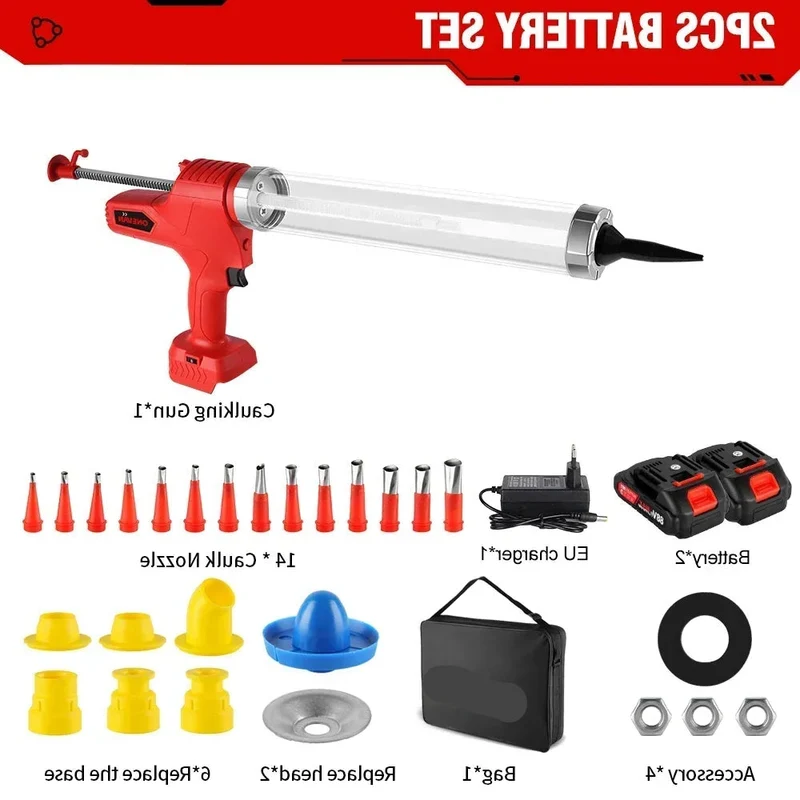 Kitpistool - Kit - Elektrische Kitspuit - Accu Kitspuit - Koker Pistool - 10000N - 6 Snelheden - Draadloos Lijmpistool met 2