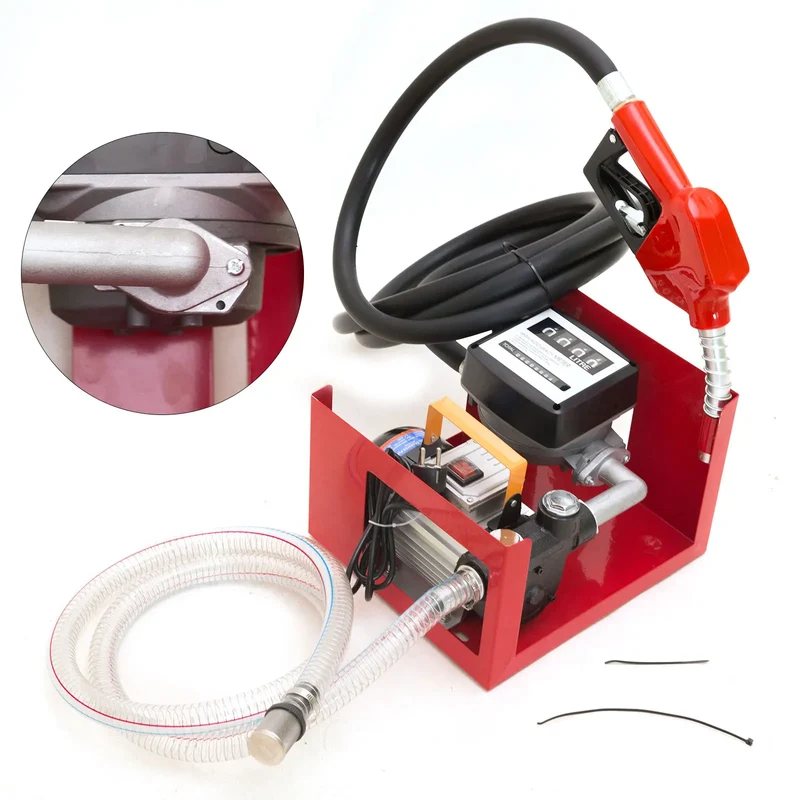 Dieselpomp - Brandstofpomp - Oliepomp - Vloeistofpomp - Automatische - Diesel Transferpomp - 220V - Zelfaanzuigende Oliepomp met Nozzle & Slang – 60L/min – Rood