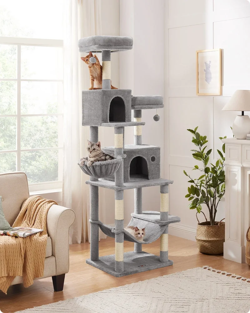 Krabpaal - Krabton - Krabmeubel - Kattentunnel - Kattenspeelgoed - 199cm - Inclusief Grote Ligplaats en Afneembare Hoezen – Lichtgrijs