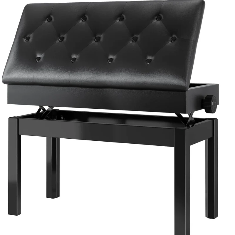 Piano Bench H Adjustable with Storage, Heavy Duty Piano Benches with Leather Cushion, Black Piano Bench for Adults Single/Double
