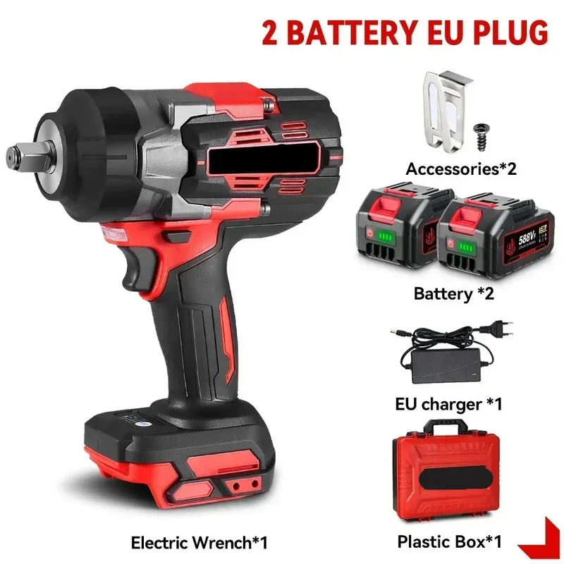Slagmoersleutel - met Accu - Slagschroevendraaier - Brushless - 2800Nm Draadloze - 1/2 Inch - Elektrische - Koppel -18V Batterij - Handgereedschap - 2 Accu met Boxset - Rood
