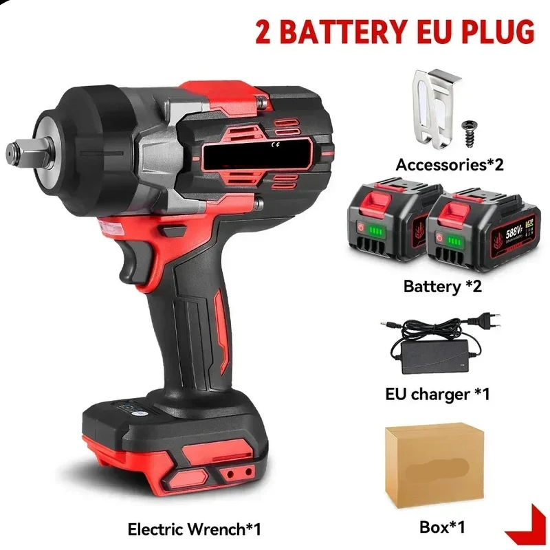 Slagmoersleutel - met Accu - Slagschroevendraaier - Brushless - 2800Nm Draadloze - 1/2 Inch - Elektrische - Koppel -18V Batterij - Handgereedschap - 2 Accu's met 1 Lader Batterij - Rood