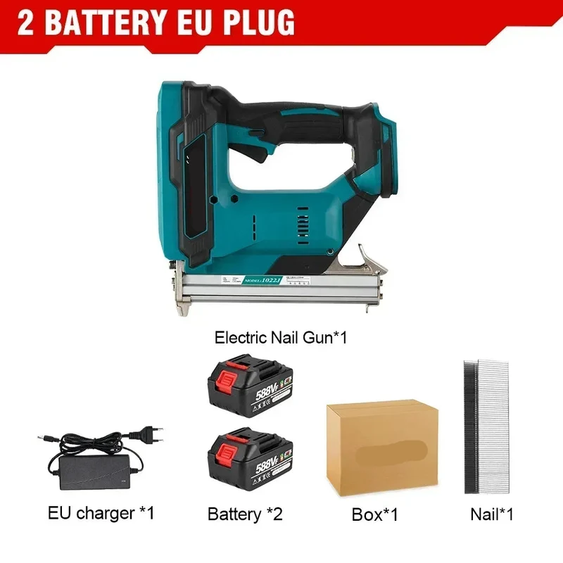 Elektrisch Spijkerpistool - Nietpistool - Handtacker - Snoerloos - 2-Gang - 18V Accu - Nagelpistool - Oplaadbare Accu - Borstelloos - Nagelpistool - Spijkermachine - 2 Accu - Groente