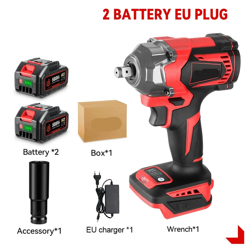 Slagmoersleutel - met Accu - Slagschroevendraaier - Brushless - 1200Nm Draadloze - Elektrische - Koppel -21V Batterij - Handgereedschap - Zonder Accu - Rood
