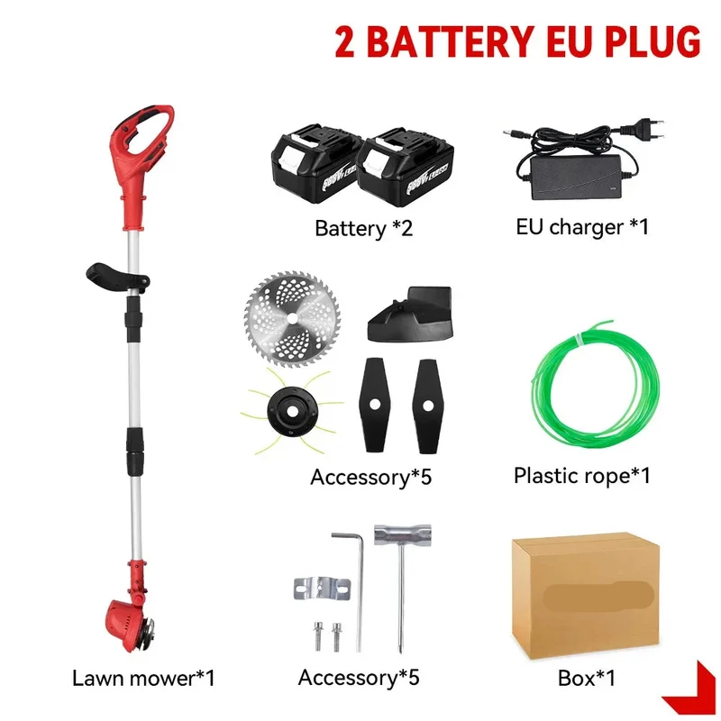 Grastrimmers - Met Accu - Snoeischaar - Onkruidborstel Electrisch - Snijder - 10 inch - 18V Batterij - 36000RPM - Tuingereedschap - Vouwbaar - Verstelbaar Handvat - 2 Batterij