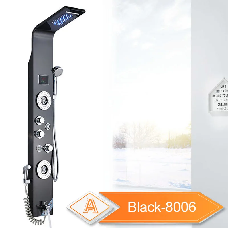 Douchepaneel - Douche - Regendouches - LED Douchepaneel met LCD Display – Zwart Design, 6 Watermodi, Regen & Waterval Douchekolom met Massagejets en Badmengkraan