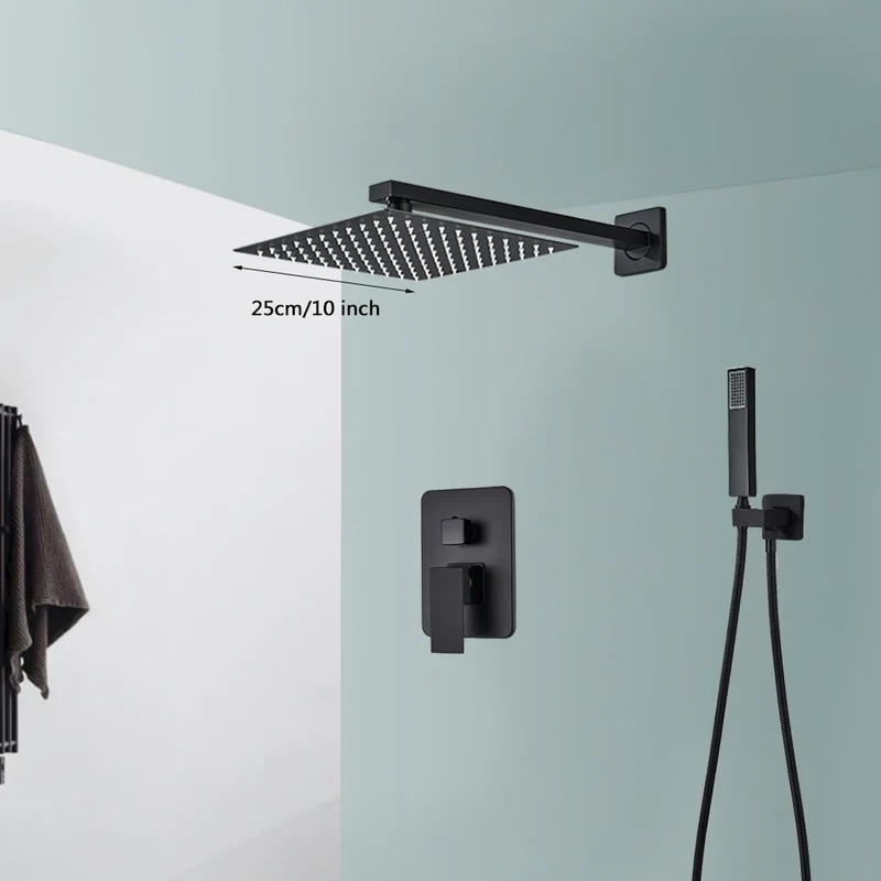 Douchekraan - Douchepaneel - Douche - Regendouches - Inbouw Douchekraan Systeem – 2-Weg Regendouche Set met 10 inch Douchekop & Thermostatische Mengkraan | Wandgemonteerd SUS304 - Zwart