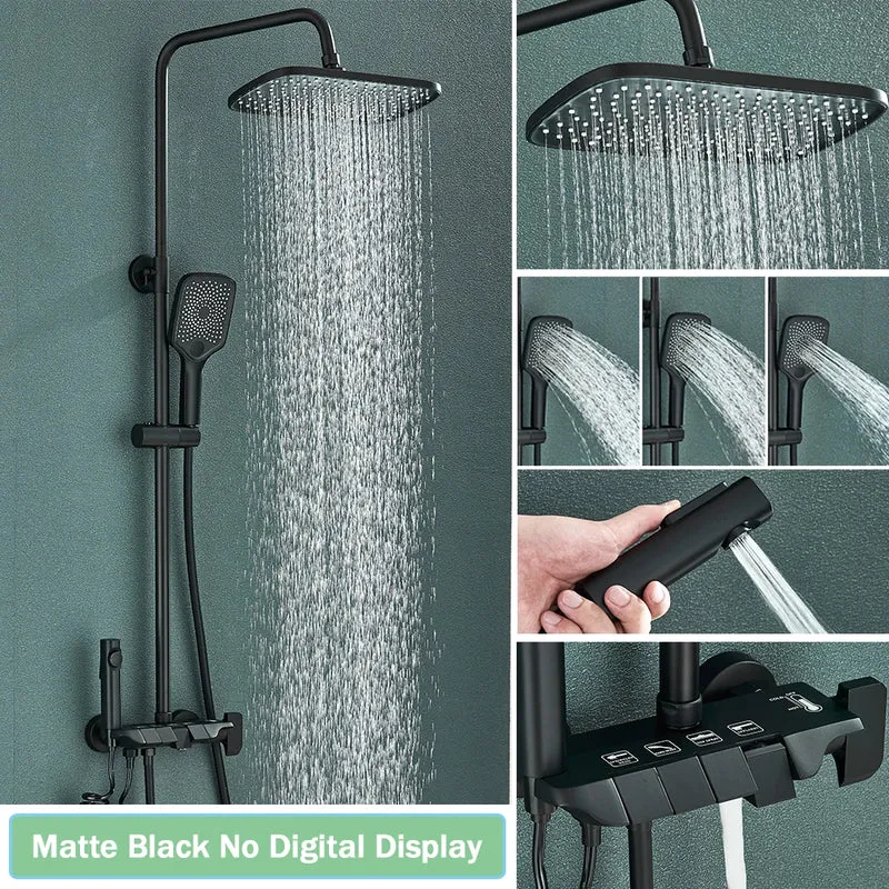 Douchekraan - Douchepaneel - Douche - Regendouches - Inbouw Douchekraan Set zonder Display – Regendouche met Piano-Stijl Mengkraan & Bidet Handdouche - Zwart
