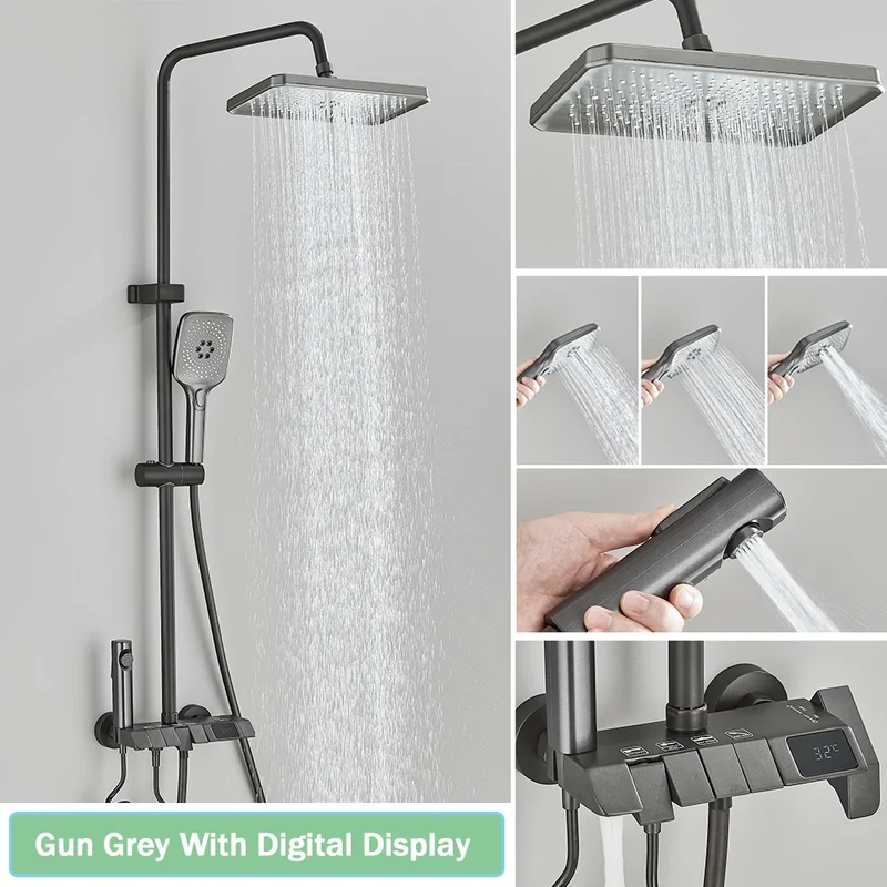 Douchekraan - Douchepaneel - Douche - Regendouches - Regendouche & Bidet Systeem met Piano-Stijl Mengkraan - Slimme Inbouw Douchekraan Set met Digitaal Display