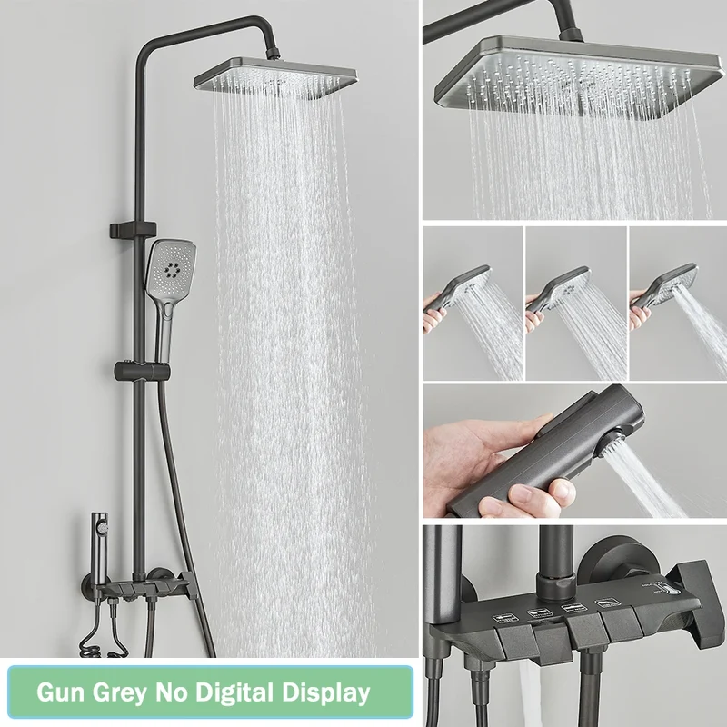 Douchekraan - Douchepaneel - Douche - Regendouches - Bidet Handdouche & Thermostatische Mengkraan - Inbouw Douchekraan Set - Gun Grey - zonder Display