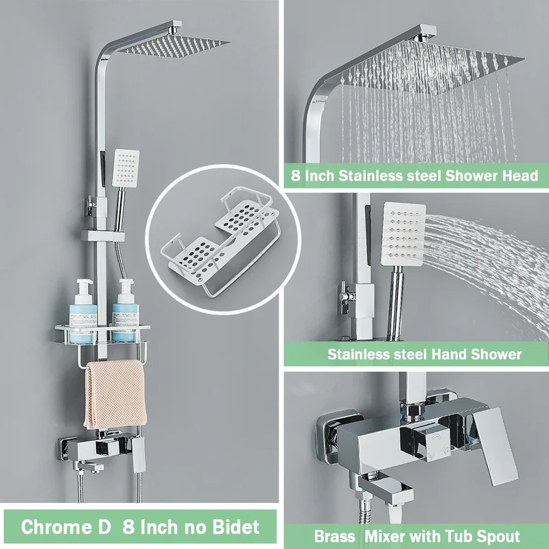 Regendouche - Douchekraan - Douchepaneel - Douche - 8 Inch Douchekop, Inbouw Wandmontage en Opbergplank - Chroom