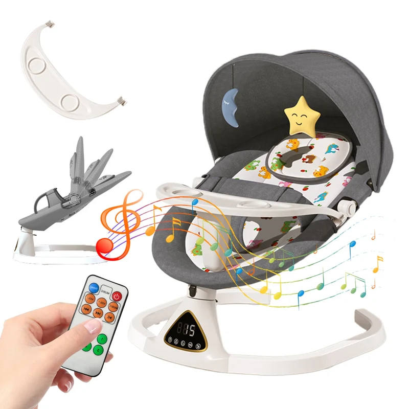 Wiegstoel voor Baby's - Elektrische Wipstoel - Babybedje - Wipstoel - Elektrische Schommelstoel - Babyschommel- Baby Swing - Kinderstoel - Automatisch Schommelstoeltje met Afstandsbediening en 5-Puntsgordel - Bluetooth - Grijs