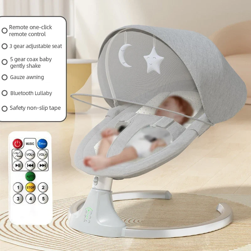 Schommelbedje - Elektrische Luxe Baby Schommelbedje - Babybedje - Wipstoel - Elektrische Schommelstoel - Babyschommel- Baby Swing - Kinderstoel - Automatisch Wiegstoel met Afstandsbediening en 5-Puntsgordel - Bluetooth - Grijs